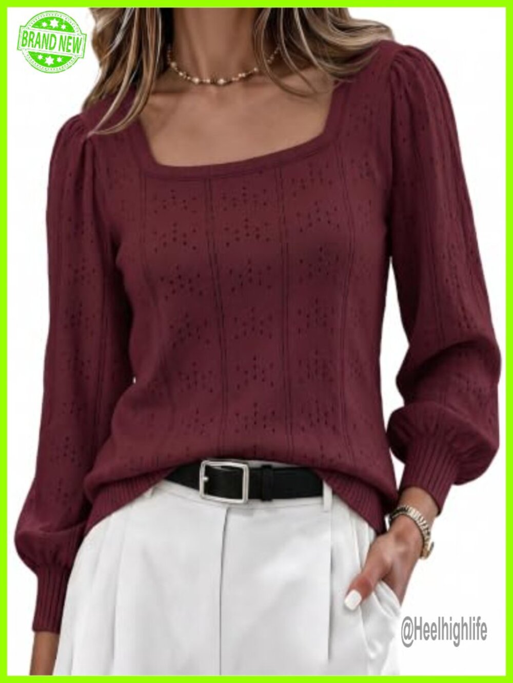 Puff Sleeve Square Neck Tunic Pullover Knit Sweater